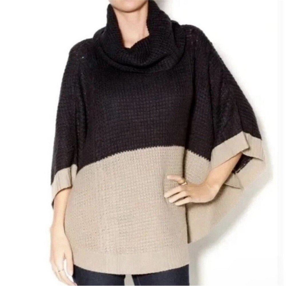THML Anthropologie Cowl Neck Colorblock Knit Poncho Sweater Size XS
